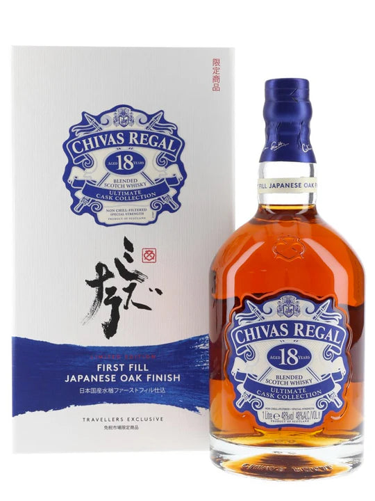 Chivas Regal Ultimate Cask Collection Aged 18 Years Limited Edition First Fill Japanese Oak Finish Travelers Exclusive, 1L